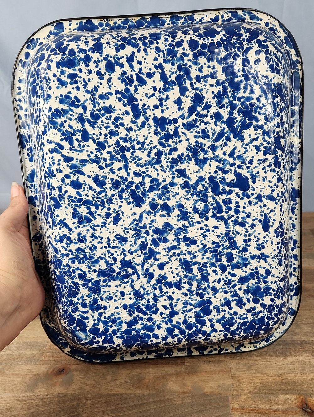 Vintage Blue & White Splatter Enamel Pan - Picture 6 of 10